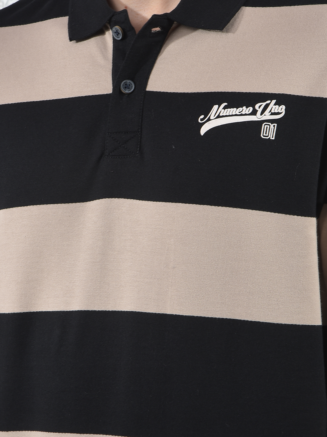 Numero Uno Men Solid Black Polo Neck Sweatshirt